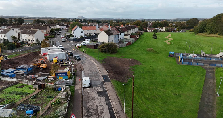 An aerial shot taken of the final phase of the sewer upgrade works underway on Pine Street in Dunbar