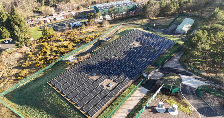 Arial shot of Gorbals Pumping Station showing PV panels