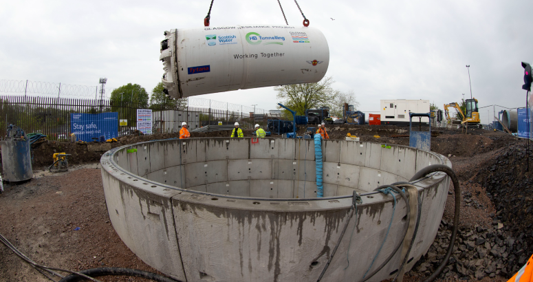 Tunnel Boring Machine being lifted into a tunnel shaft 
