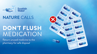 pills in blister pack with words don't flush medication
