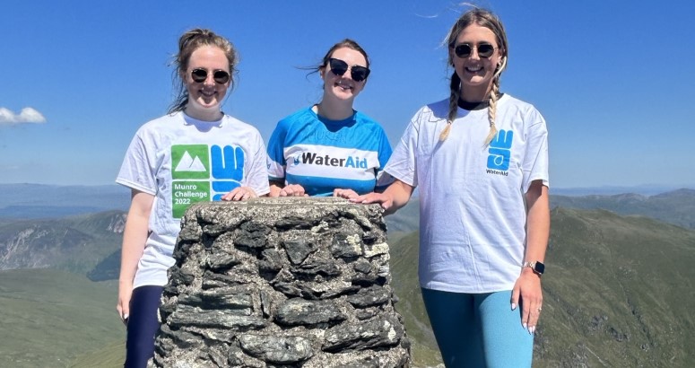 Sarah and Elle with their friend Lauren at the top of Ben Lawers following completion of last years Munro Challenge.